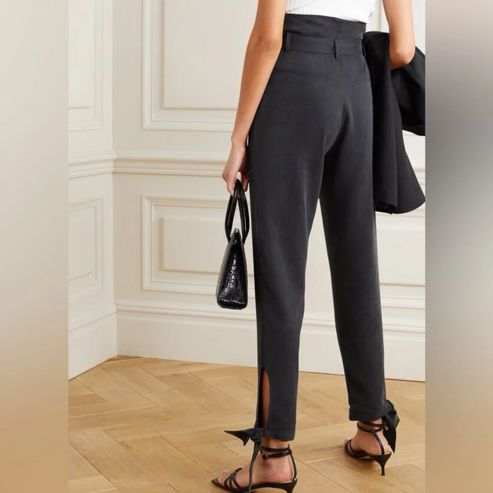 Reformation high-waist paperbag tie ankle pants in charcoal - Picture 7 of 15
